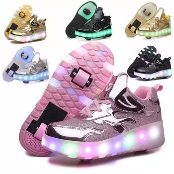 Детская обувь на роликах, съемные колесные фонари, обувь для катания на роликовых коньках, повседневные кроссовки для мальчиков и девочек, зарядка от USB, светодиодная мигающая детская спортивная обувь 40