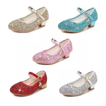 Детская обувь на высоком каблуке с блестками. Туфли принцессы. Туфли с цветочным узором для девочек. 32