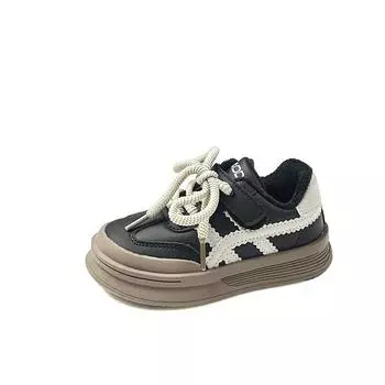 Детская обувь осень и зима новые кроссовки для мальчиков девочки два хлопка большие детские скейт обувь осень ученики начальной школы 26 чёрный