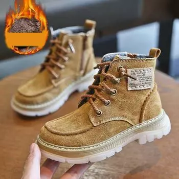 Детская обувь осень-зима Кожаные ботинки Детские высокие ботинки Теплые зимние ботинки для мальчиков Теплая хлопковая обувь для девочек 37 верблюд