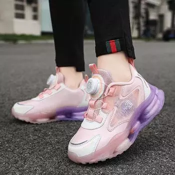 Детская обувь Осенняя вращающаяся кнопка дышащая подростковая обувь для девочек Кроссовки Студенческие кроссовки с пружинным механизмом 36