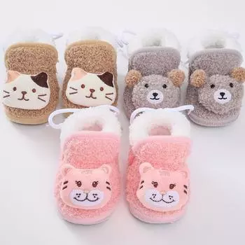 Детская обувь, плюшевая обувь с милым мультяшным котенком, тигровым медведем, обувь для малышей на толстой мягкой подошве 12
