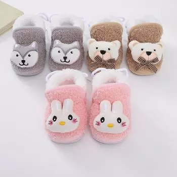 Детская обувь, плюшевая обувь с милым мультяшным кроликом, лисой и медведем, обувь для малышей на толстой мягкой подошве 12