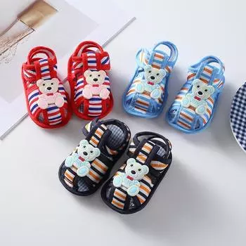 Детская обувь Полосатая обувь с украшением в виде мультяшного медведя Обувь на мягкой подошве для новорожденных Обувь для малышей 11