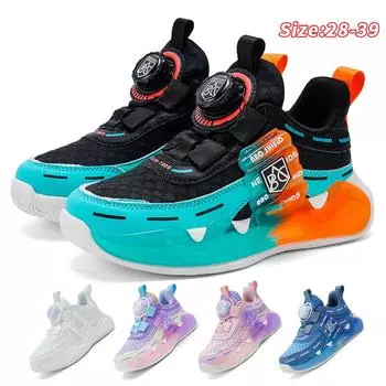 Детская обувь Повседневная обувь Обувь для родителей и детей Модная обувь Детская трендовая универсальная повседневная модная обувь с вращающимися пуговицами Баскетбольная обувь 28 лунный камень синий