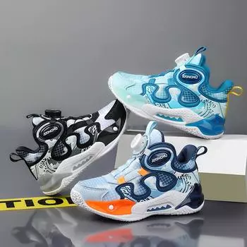 Детская обувь Повседневная обувь Обувь для родителей и детей Модная обувь Детская трендовая универсальная повседневная модная обувь с вращающимися пуговицами Баскетбольная обувь 31 синий