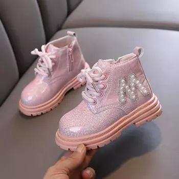 Детская обувь принцессы, детские зимние ботинки на низком каблуке с блестками, новые ботинки для девочек, детские повседневные ботинки на низком каблуке 21 белый