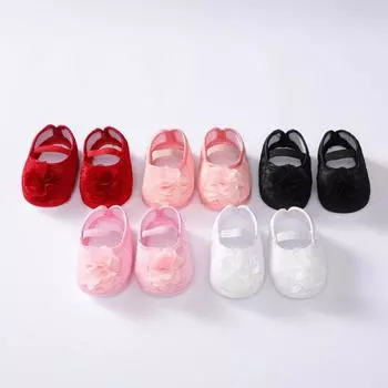 Детская обувь принцессы, однотонная обувь с цветочным украшением, обувь для малышей 11