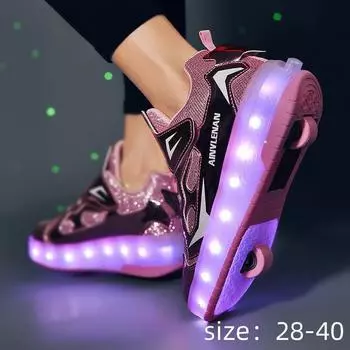 Детская обувь Роликовые туфли для взрослых Светодиодные суперлегкие светящиеся перезаряжаемые роликовые туфли Детская обувь 27