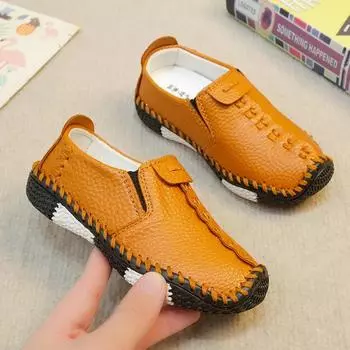 Детская обувь ручной работы, весна и осень, для мальчиков и девочек, нескользящая, мягкая подошва, зимняя, дышащая, модная, кожаная обувь 36 белый