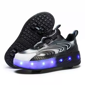 Детская обувь Runaway Shoes Pulley Shoes LED Lighting Shoes USB Charger Girls Outdoor Sports Shoes Student Rolley Shoes 30 чёрный