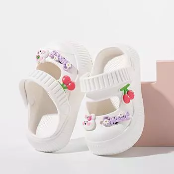 Детская обувь с отверстиями, летние детские дышащие сандалии для девочек, тапочки с героями мультфильмов 150 бежевый