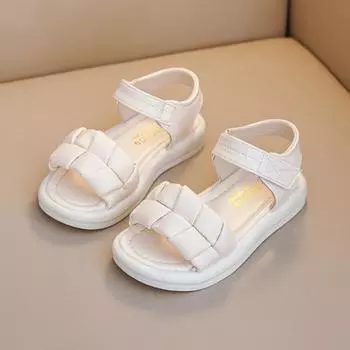 Детская обувь, сандалии для девочек, летняя мода, спортивные, на плоской подошве, средний и большой размер, детские и школьные пляжные туфли для девочек 26 белый