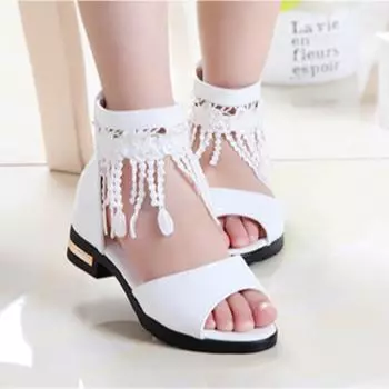 Детская обувь, сандалии для девочек, летняя мода, туфли принцессы в корейском стиле, студенческие римские туфли на мягкой подошве для детей среднего и старшего возраста 27 белый