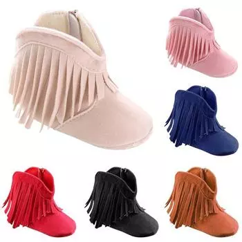 Детская обувь, сапоги с кисточками для мальчиков и девочек, зимняя обувь для малышей на мягкой подошве S кофейный