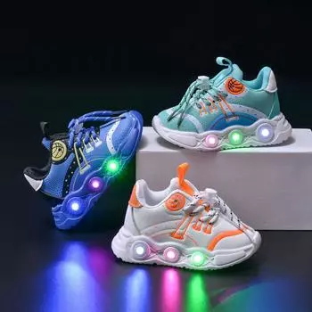 Детская обувь со светодиодной подсветкой Весна и осень Баскетбольная сетка для мальчиков Спортивная вспышка 21 зелёный