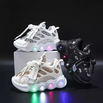Детская обувь со светодиодной подсветкой, вязаная спортивная теннисная обувь с вспышкой SpiderWeb для мальчиков и девочек, детские кроссовки, размер 21-30