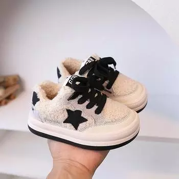 Детская обувь Star Cotton Shoes Winter Plus Velvet в корейском стиле, теплая, повседневная, модная, удобная детская обувь для мальчиков и девочек 23 бежевый