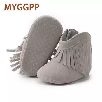 Детская обувь Теплая обувь с кисточками Обувь для малышей на мягкой подошве Усиленная недеформируемая обувь с кисточками 11cm темно-коричневого