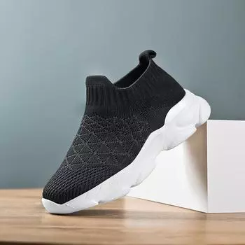 Детская обувь, туфли-носки для девочек, удобная спортивная обувь без шнуровки для мальчиков, повседневная обувь с мягкой подошвой и сеткой 26 белый