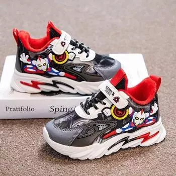 Детская обувь Ultraman Осень и зима Новые спортивные кроссовки из флиса и кожи для мальчиков Кроссовки с нескользящей мягкой подошвой 21