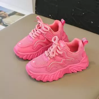 Детская обувь унисекс, универсальная однотонная, мягкая, спортивная обувь для мальчиков и девочек, новинка 2023 года, кроссовки на шнуровке на весну и осень 26 чёрный