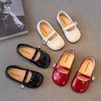 Детская обувь Весенне-осенние туфли. Детская обувь принцессы. Обувь для девочек. Туфли-бобы на мягкой подошве. Черные кожаные туфли. Модные туфли. 24 чёрный