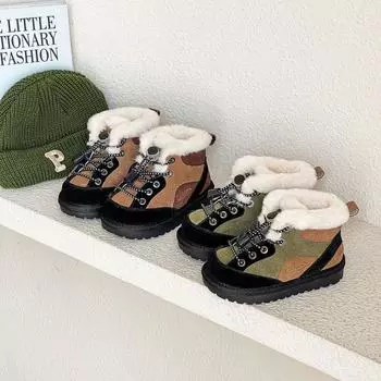 Детская обувь зимняя новая детская цветная теплые зимние ботинки для мальчиков и девочек повседневные хлопковые ботинки 22 Insole(14CM) коричневый