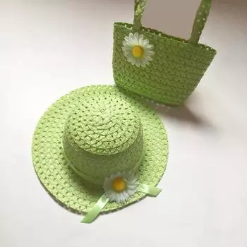 Детская очаровательная соломенная шляпа принцессы для маленьких девочек, пляжная шляпа с цветком, милая летняя сумка и кепка с цветком