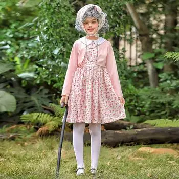 Детская одежда 100 дней школы костюм бабушки смешное платье Cos платье старой леди цветочная юбка 110 розовый