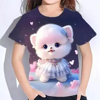 Детская одежда 3D-принт Kawaii Cat Pattern Футболки с коротким рукавом Топы 2025 Детская одежда Одежда для девочек и мальчиков от 2 до 8 лет 100