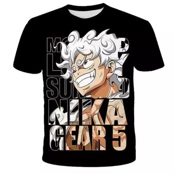 Детская одежда Аниме One Piece Luffy Gear 5 Косплей Футболка Мальчики Мальчики Мультфильм Футболки Детские Летние Короткие Рукава Топы 100