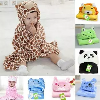 Детская одежда, банное полотенце с капюшоном, банный халат с изображением коровы, плащ с изображением животных, фланелевое банное полотенце, одеяло белый