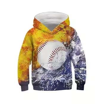 Детская одежда Баскетбольная толстовка с капюшоном для детей Мальчики/Девочки 3D-принт Пламя Толстовка с капюшоном для мальчиков Топы с длинным рукавом Осенний свитер 100CM