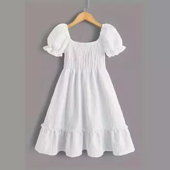 Детская одежда, белое повседневное платье для девочек, лето 2024, летние платья принцессы для девочек с пышными рукавами 140 белый