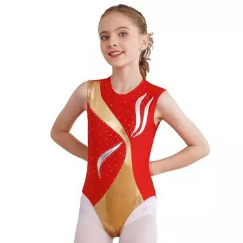 Детская одежда без рукавов для джазового балета и танцев для девочек, колготки, боди, костюм для фигурного катания, художественная гимнастика, Biketard, сценическая одежда 3-4 Years красный