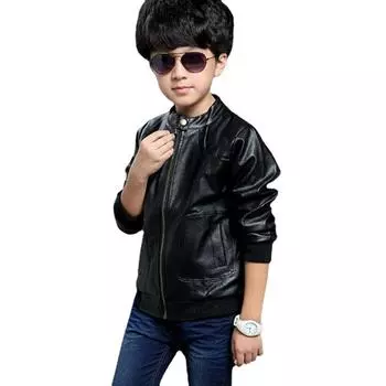 Детская одежда, детская кожаная куртка, зимняя мотоциклетная куртка с воротником-стойкой для мальчиков 170 чёрный