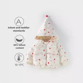 Детская одежда Детская пуховая куртка Зимняя одежда Куртка с капюшоном Верхняя одежда из плотного хлопка 80cm абрикосовый