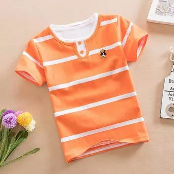 Детская одежда, Детские кофты, Летняя одежда, Новые полосатые футболки с короткими рукавами в корейском стиле для мальчиков и девочек, Модные 100cm белый