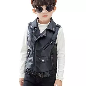 Детская одежда, детский кожаный жилет, универсальный мотоциклетный жилет с лацканами, весенне-осенний жилет из искусственной кожи для мальчиков и девочек, куртка 100 чёрный