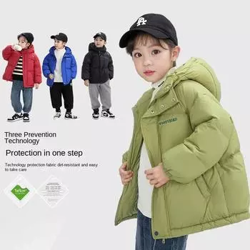 Детская одежда для детей 3-8 лет, теплая водонепроницаемая куртка-пуховик для мальчиков и девочек, утолщенная куртка-пуховик для детей с капюшоном 110cm красный