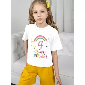 Детская одежда для девочек, 4-й день рождения, радужная одежда для девочек, детская футболка, футболки с рисунком, летние футболки для девочек, топ 5-6Y
