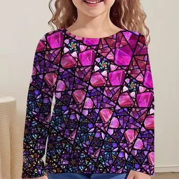 Детская одежда для девочек футболки 13 лет цветные блоки здание модная женская детская одежда футболка корейские милые топы 100cm