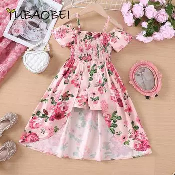 Детская одежда для девочек Летние комбинезоны Одежда для отпуска Подтяжки Цветочный большой юбка Комбинезон для девочки 110cm фиолетовый