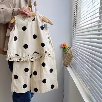 Детская одежда для девочек, летние костюмы для девочек, комплект одежды в горошек для маленьких девочек, жилет, брюки, комплекты из двух предметов 140cm белый