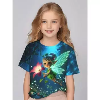 Детская одежда для девочек, очаровательная 3D-футболка с коротким рукавом и принтом «Сказка», удобная повседневная детская одежда с круглым вырезом 130