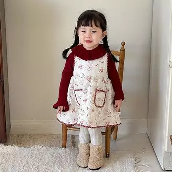 Детская одежда для девочек, платье на флисовой подкладке, костюм 2024 года, осень и зима, новая детская корейская юбка принцессы, детская одежда 73 белый