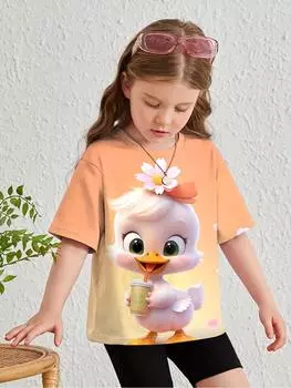 Детская одежда для девочек с 3D-принтом в виде животных из мультфильмов, детские графические футболки для детей, футболки для девочек, модные футболки из полиэстера 100