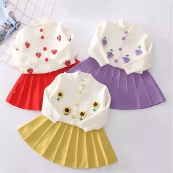 Детская одежда для девочек, вязаный костюм с длинным рукавом, рождественский осенне-зимний детский свитер, топ + юбка, комплект из 2 предметов 110 фиолетовый