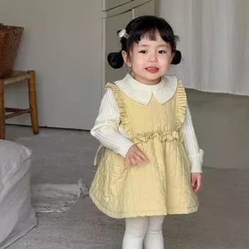 Детская одежда для девочек, жилет на флисовой подкладке, юбка принцессы, зимнее новое детское корейское платье, юбка для малышей 2024 года 80 жёлтый